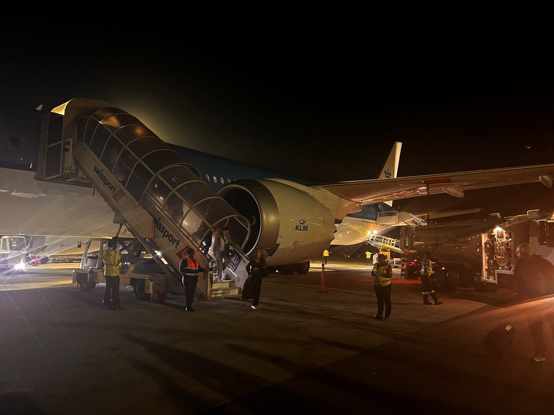 Deplaning at Kilimanjaro International Airport at night